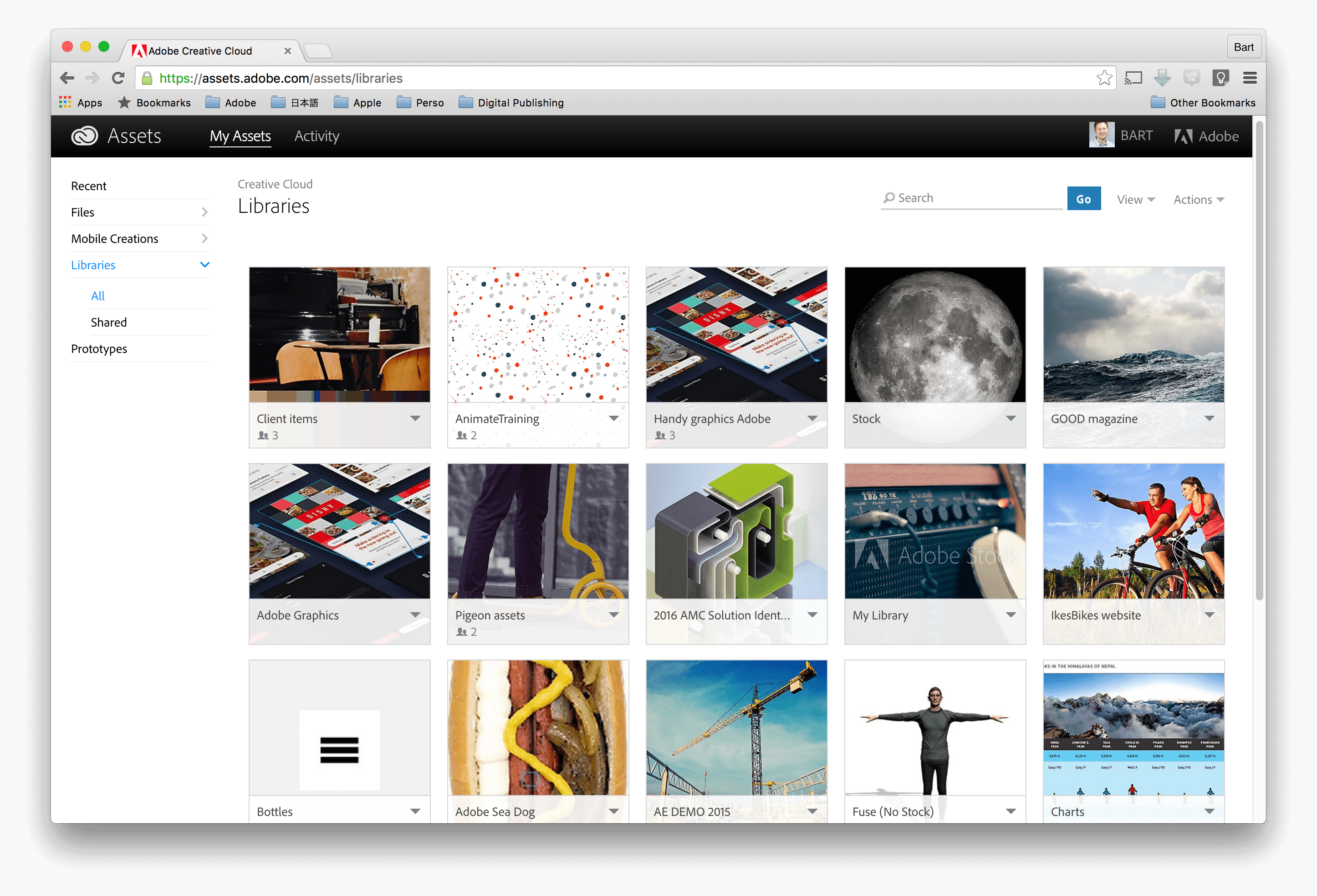 Libraries stored in the Creative Cloud dashboard.